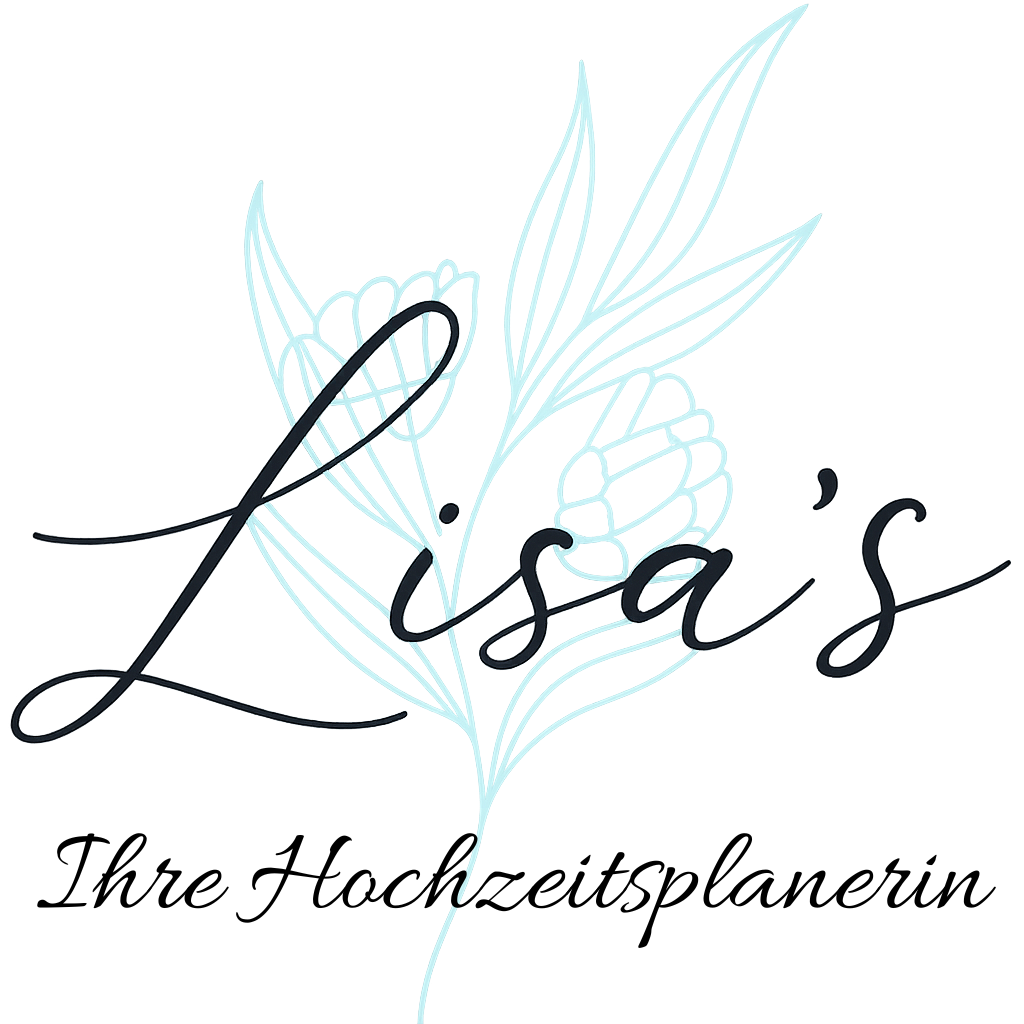 Logo von "Lisa's Hochzeitsplanung": Der Name "Lisa's" in eleganter Schreibschrift vor einer stilisierten Zeichnung eines Blütenstiels.